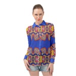 Yellow red shapes on a blue background                                                        Long Sleeve Chiffon Shirt