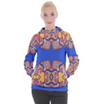 Yellow red shapes on a blue background                                                        Women s Hooded Pullover