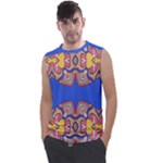 Yellow red shapes on a blue background                                                        Men s Regular Tank Top