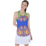 Yellow red shapes on a blue background                                                         Racer Back Mesh Tank Top