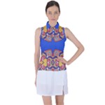 Yellow red shapes on a blue background                                                         Women?ˉs Sleeveless Polo