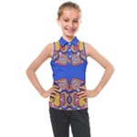 Yellow red shapes on a blue background                                                        Kids  Sleeveless Polo Tee