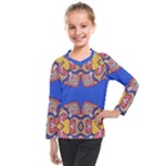 Yellow red shapes on a blue background                                                       Kids  Long Mesh Tee