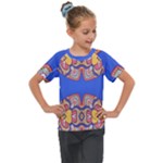 Yellow red shapes on a blue background                                                       Kids  Mesh Piece Tee