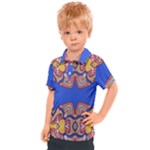 Yellow red shapes on a blue background                                                        Kids  Polo Tee
