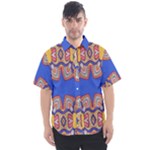 Yellow red shapes on a blue background                                                        Men s Short Sleeve Shirt
