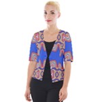 Yellow red shapes on a blue background                                                       Cropped Button Cardigan