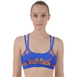 Yellow red shapes on a blue background                                                             Line Them Up Sports Bra