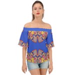 Yellow red shapes on a blue background                                                         Off Shoulder Short Sleeve Top