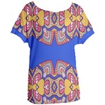 Yellow red shapes on a blue background                                                        Women s Oversized Tee