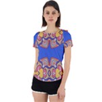 Yellow red shapes on a blue background                                                          Back Cut Out Sport Tee