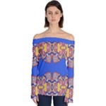 Yellow red shapes on a blue background                                                       Off Shoulder Long Sleeve Top
