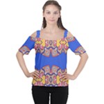 Yellow red shapes on a blue background                                                          Women s Cutout Shoulder Tee
