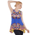 Yellow red shapes on a blue background                                                          Side Drop Tank Tunic