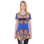 Yellow red shapes on a blue background                                                          Short Sleeve Tunic
