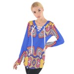Yellow red shapes on a blue background                                                           Women s Tie Up Tee