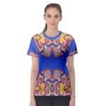 Yellow red shapes on a blue background                                                          Women s Sport Mesh Tee