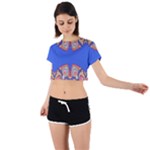 Yellow red shapes on a blue background                                                          Tie Back Short Sleeve Crop Tee