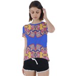 Yellow red shapes on a blue background                                                          Short Sleeve Foldover Tee