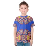Yellow red shapes on a blue background                                                          Kid s Cotton Tee