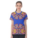 Yellow red shapes on a blue background                                                          Women s Cotton Tee