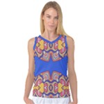 Yellow red shapes on a blue background                                                          Women s Basketball Tank Top