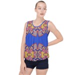 Yellow red shapes on a blue background                                                          Bubble Hem Chiffon Tank Top