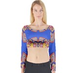 Yellow red shapes on a blue background                                                          Long Sleeve Crop Top