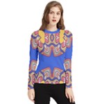 Yellow red shapes on a blue background                                                         Women s Long Sleeve Rash Guard