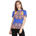 Yellow red shapes on a blue background                                                          Women s Short Sleeve Rash Guard