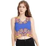 Yellow red shapes on a blue background                                                          V-Neck Cropped Tank Top