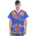 Yellow red shapes on a blue background                                                           Men s V-Neck Scrub Top