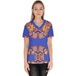Yellow red shapes on a blue background                                                           Women s V-Neck Scrub Top