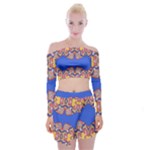 Yellow red shapes on a blue background                                                             Off Shoulder Top with Minki Skirt Set