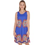 Yellow red shapes on a blue background                                                             Knee Length Skater Dress With Pockets