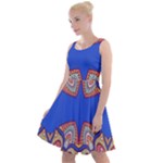 Yellow red shapes on a blue background                                                            Knee Length Skater Dress