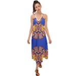 Yellow red shapes on a blue background                                                           Halter Tie Back Dress