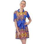 Yellow red shapes on a blue background                                                             Belted Shirt Dress