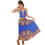 Yellow red shapes on a blue background                                                           Backless Maxi Beach Dress