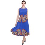Yellow red shapes on a blue background                                                             Round Neck Boho Dress