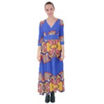 Yellow red shapes on a blue background                                                             Button Up Maxi Dress