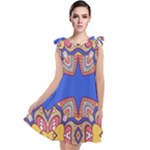 Yellow red shapes on a blue background                                                            Tie Up Tunic Dress