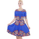 Yellow red shapes on a blue background                                                             Quarter Sleeve A-Line Dress