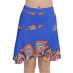 Yellow red shapes on a blue background                                                             Chiffon Wrap Front Skirt