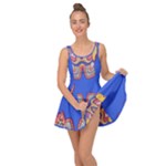 Yellow red shapes on a blue background                                                             Inside Out Dress