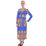 Yellow red shapes on a blue background                                                            Velvet Maxi Wrap Dress