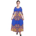 Yellow red shapes on a blue background                                                            Quarter Sleeve Maxi Velour Dress