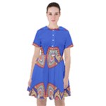 Yellow red shapes on a blue background                                                            Sailor Dress