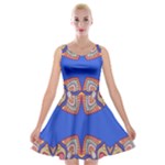 Yellow red shapes on a blue background                                                          Velvet Skater Dress