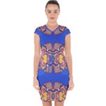 Yellow red shapes on a blue background                                                         Capsleeve Drawstring Dress